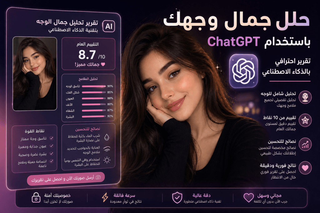 . تحليل الوجه باستخدام ChatGPT تقرير جمال الوجه بالذكاء الاصطناعي